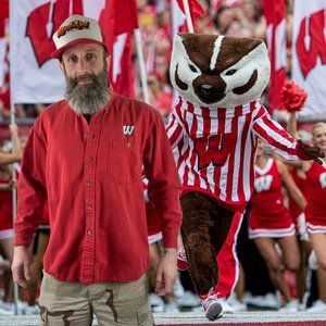 VINTAGE Red Button-down Shirt with University of Wisconsin Logo